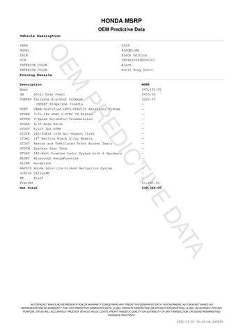 new 2026 Honda Ridgeline car, priced at $46,795