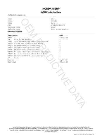 new 2026 Honda Odyssey car, priced at $51,190