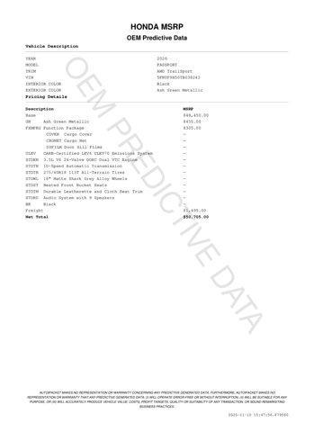 new 2026 Honda Passport car, priced at $48,805