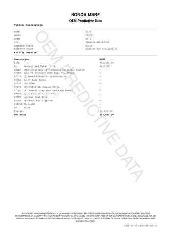 new 2025 Honda Pilot car, priced at $45,850