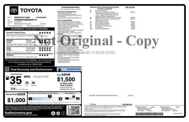 used 2022 Toyota Sienna car, priced at $43,474