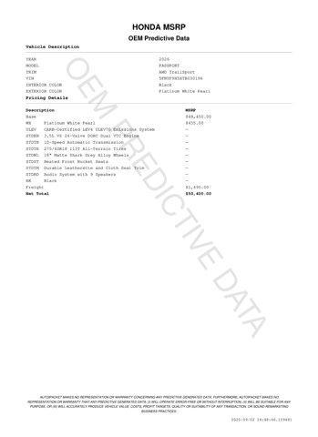 new 2026 Honda Passport car, priced at $52,528