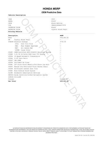 new 2025 Honda Pilot car, priced at $55,205