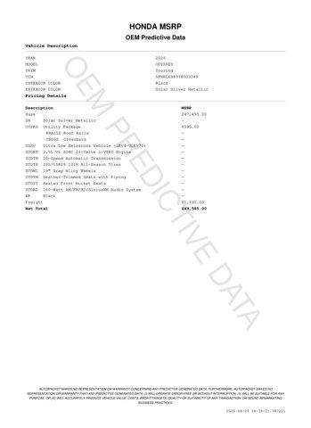new 2026 Honda Odyssey car, priced at $48,040