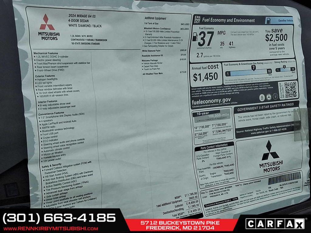 new 2024 Mitsubishi Mirage G4 car, priced at $16,095