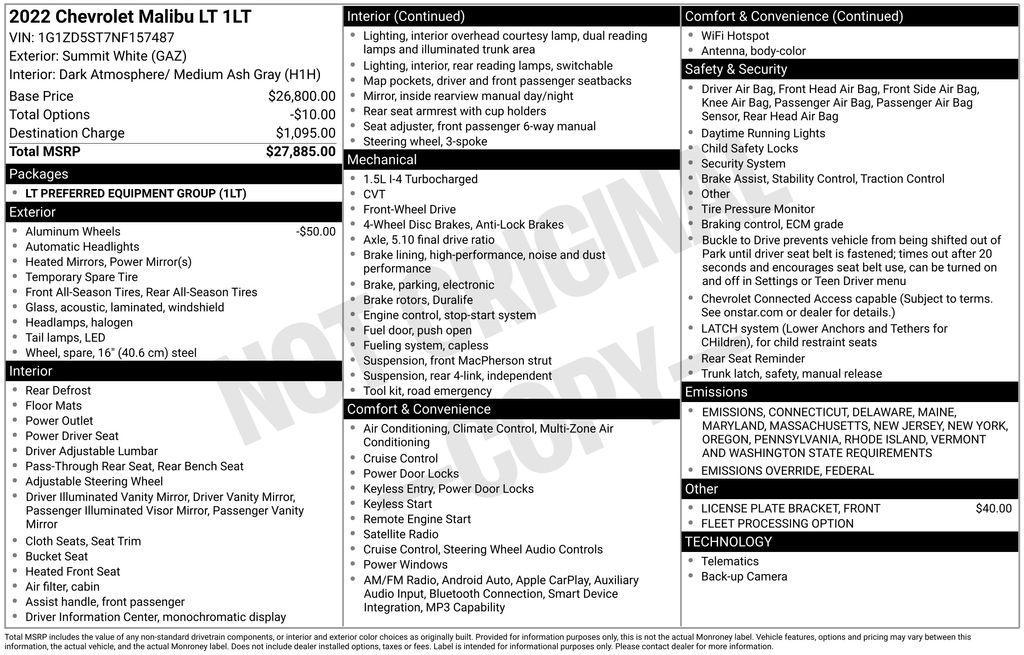 used 2022 Chevrolet Malibu car, priced at $16,950