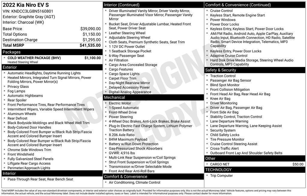 used 2022 Kia Niro EV car, priced at $22,390