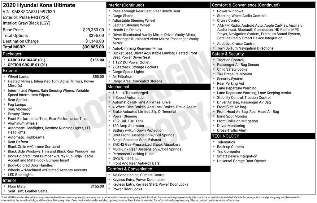 used 2020 Hyundai Kona car, priced at $18,950