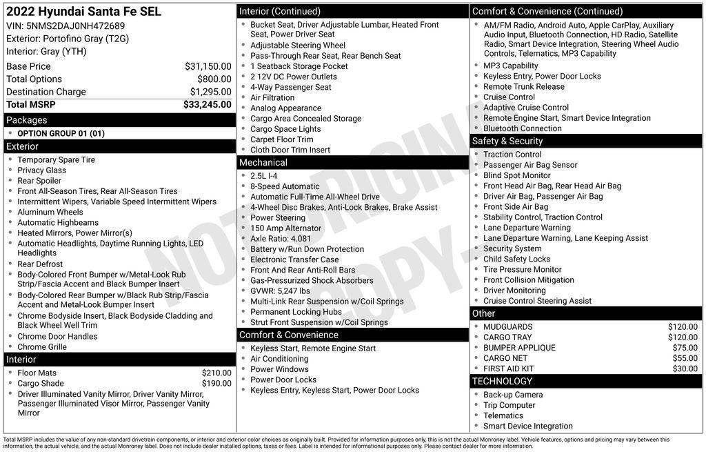 used 2022 Hyundai Santa Fe car, priced at $22,975