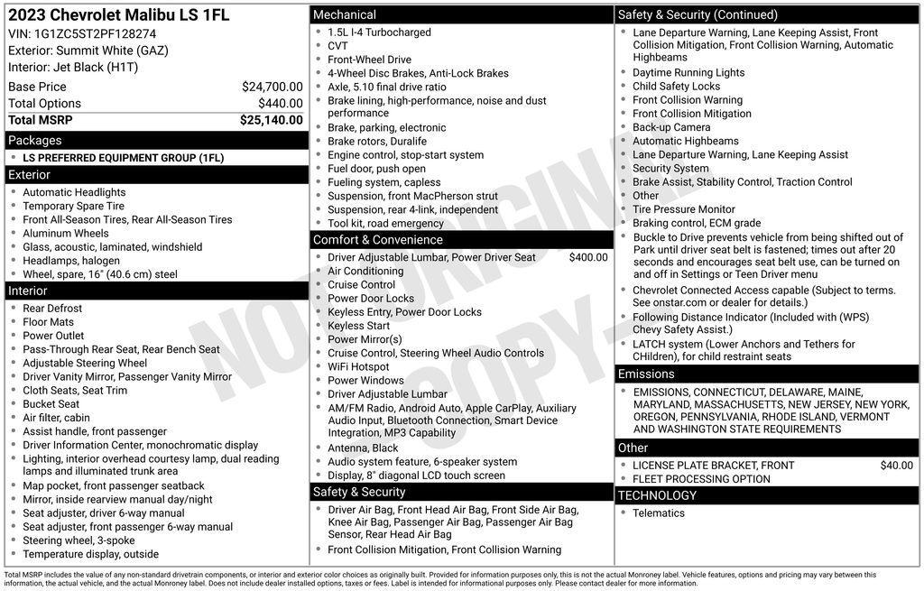 used 2023 Chevrolet Malibu car, priced at $18,950