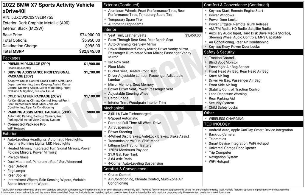 used 2022 BMW X7 car, priced at $45,950
