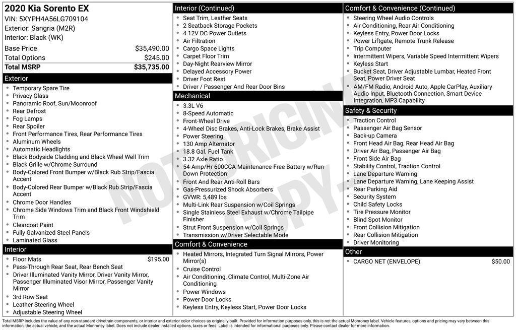 used 2020 Kia Sorento car, priced at $23,590