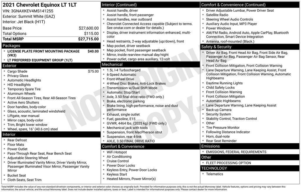 used 2021 Chevrolet Equinox car, priced at $18,850