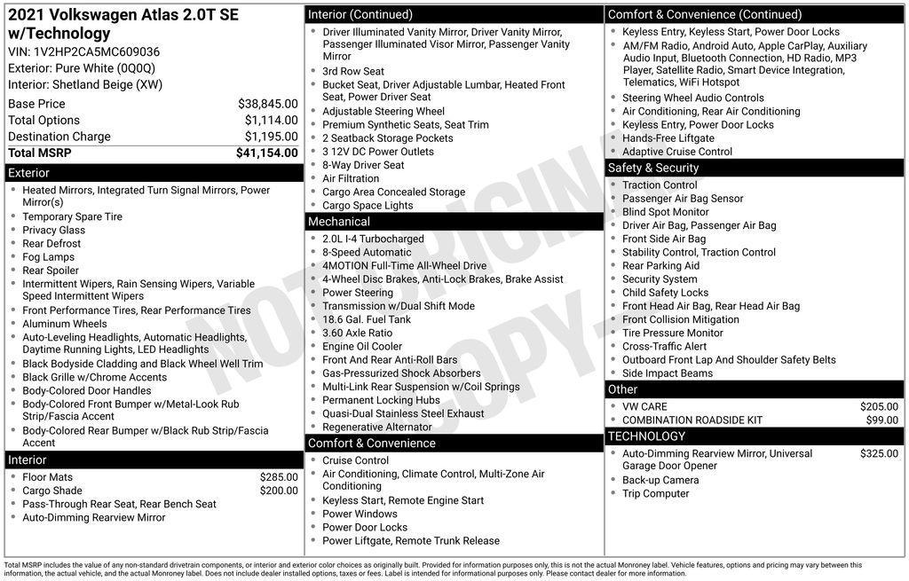 used 2021 Volkswagen Atlas car, priced at $24,550