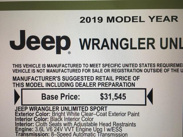 used 2019 Jeep Wrangler Unlimited car, priced at $25,548