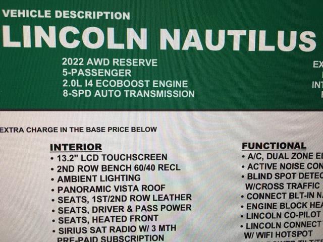 used 2022 Lincoln Nautilus car, priced at $31,656