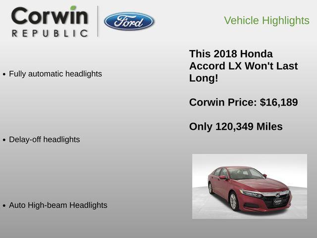 used 2018 Honda Accord car, priced at $15,989