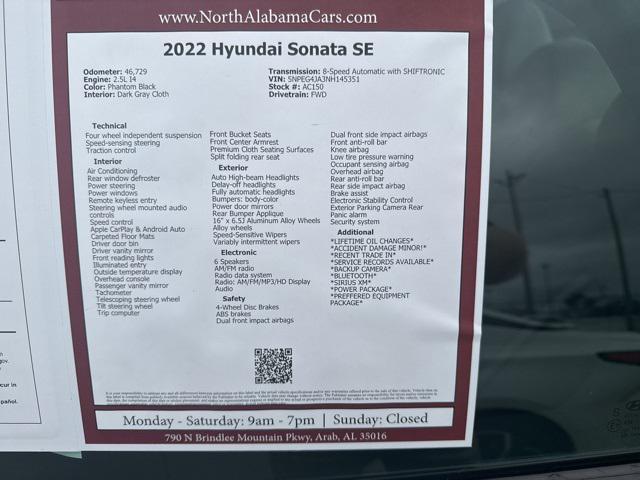 used 2022 Hyundai Sonata car, priced at $18,432