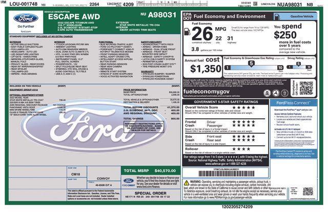 used 2022 Ford Escape car, priced at $27,992