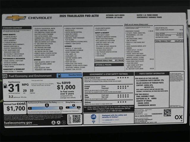new 2025 Chevrolet TrailBlazer car, priced at $29,891