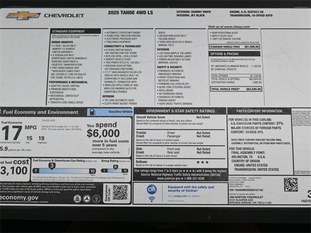 new 2025 Chevrolet Tahoe car, priced at $64,595