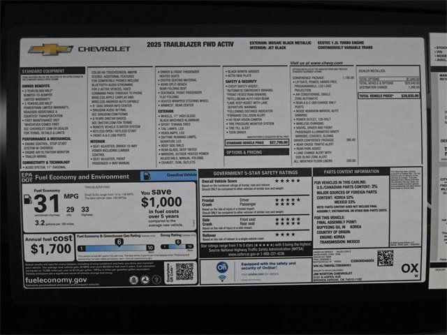 new 2025 Chevrolet TrailBlazer car, priced at $27,550