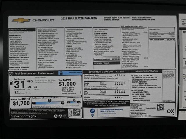 new 2025 Chevrolet TrailBlazer car, priced at $29,852