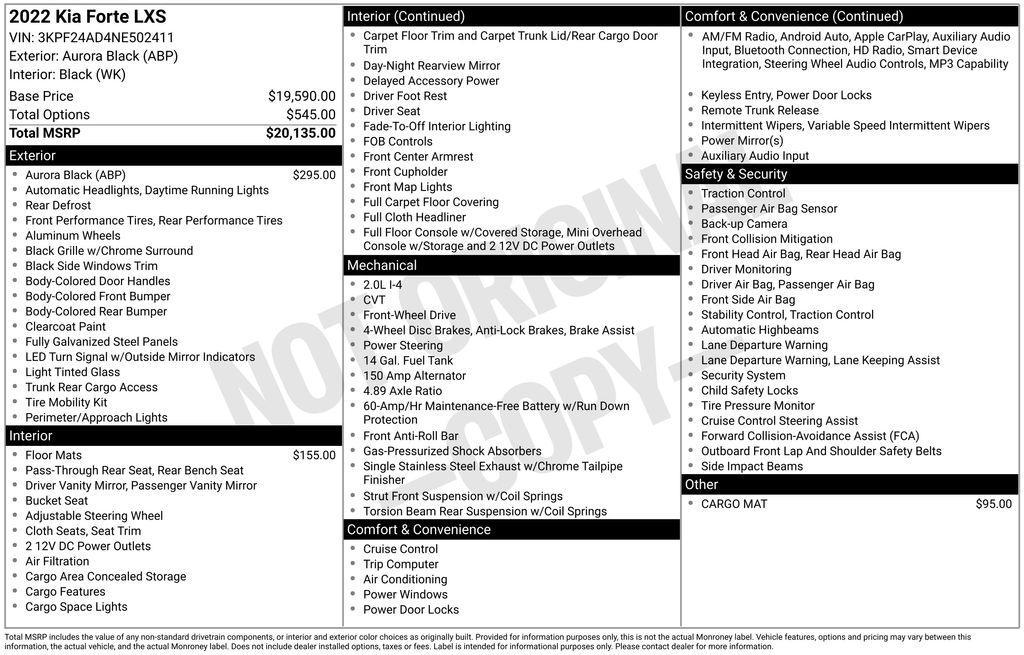 used 2022 Kia Forte car, priced at $17,490