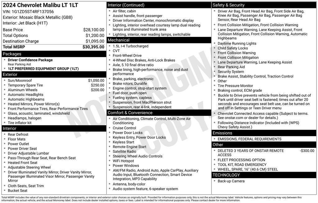 used 2024 Chevrolet Malibu car, priced at $19,375