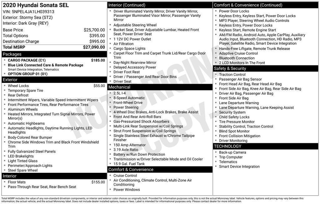 used 2020 Hyundai Sonata car, priced at $18,950