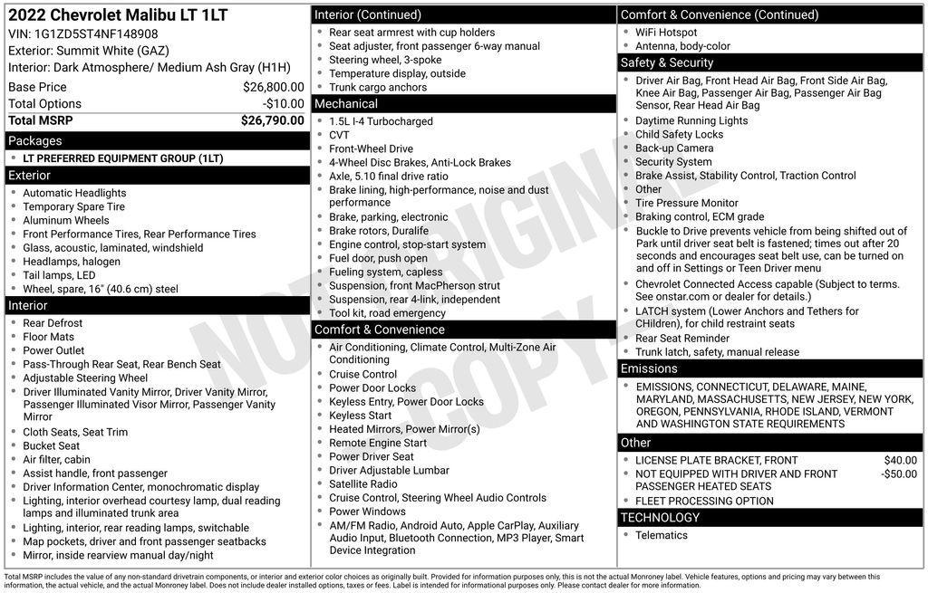 used 2022 Chevrolet Malibu car, priced at $17,490