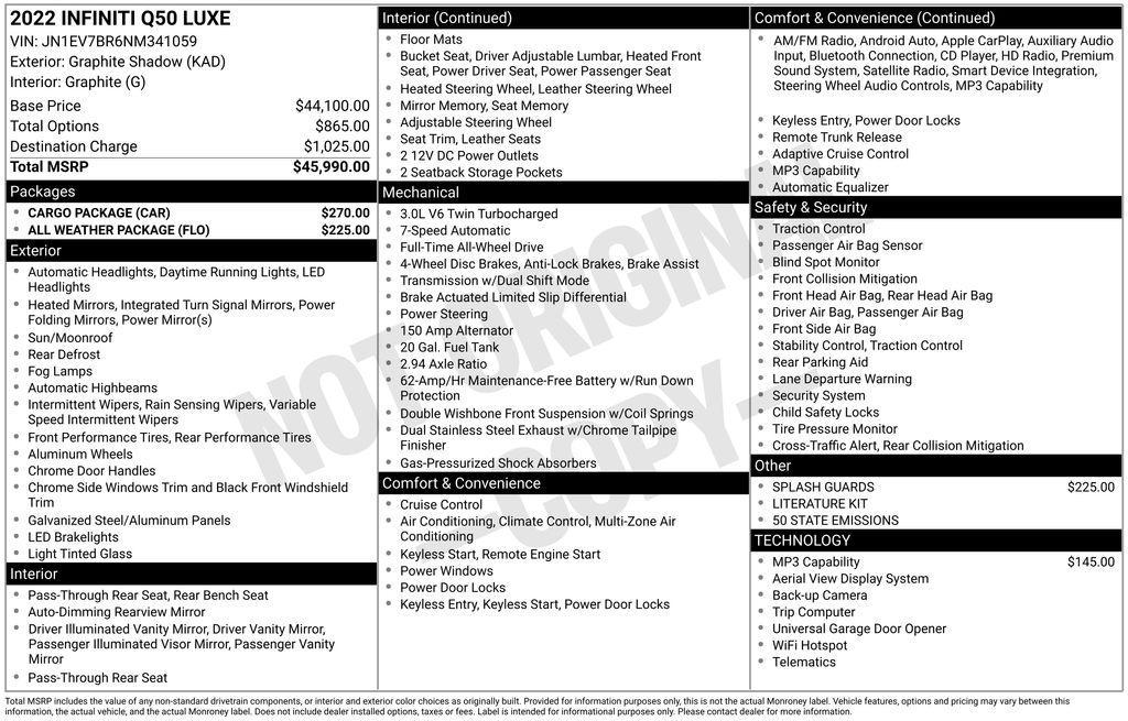 used 2022 INFINITI Q50 car, priced at $26,790