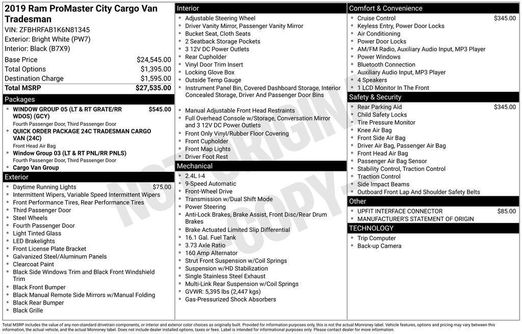 used 2019 Ram ProMaster City car, priced at $15,950