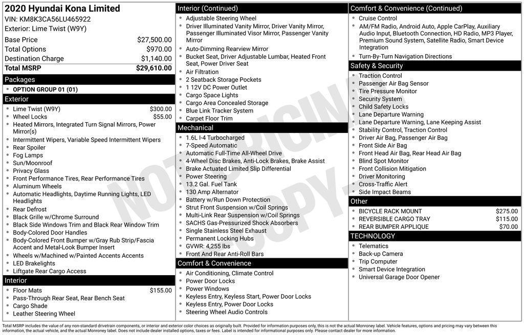 used 2020 Hyundai Kona car, priced at $15,950