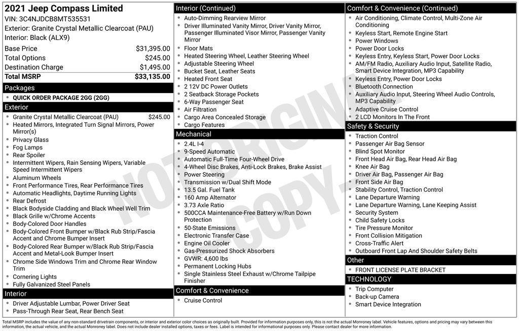 used 2021 Jeep Compass car, priced at $19,950