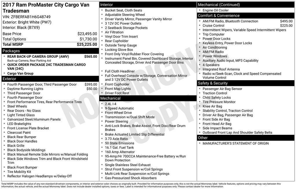used 2017 Ram ProMaster City car, priced at $15,375
