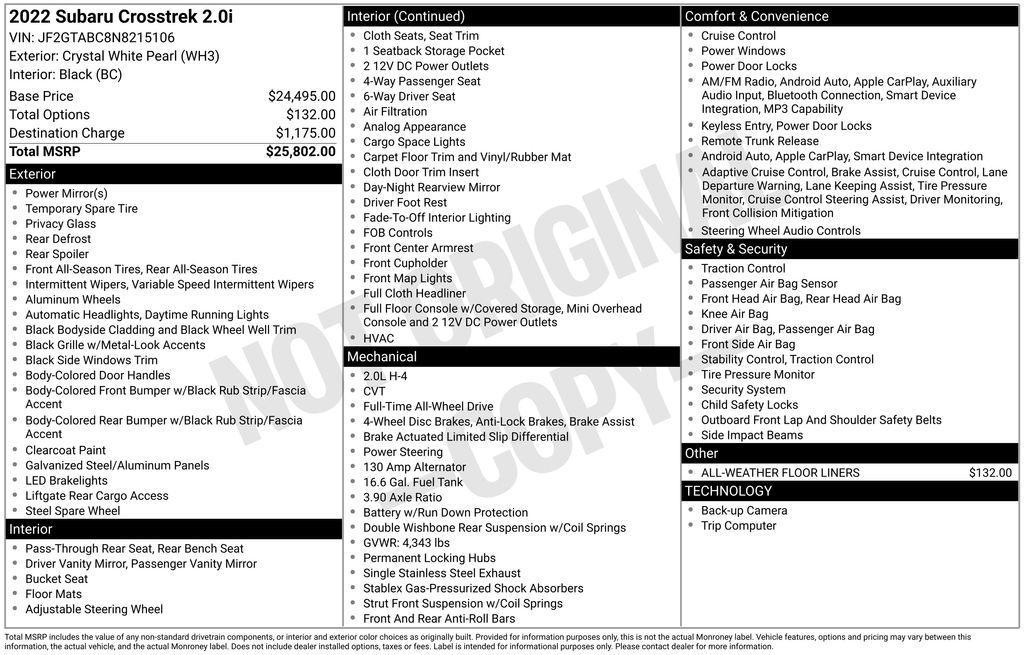 used 2022 Subaru Crosstrek car, priced at $19,950