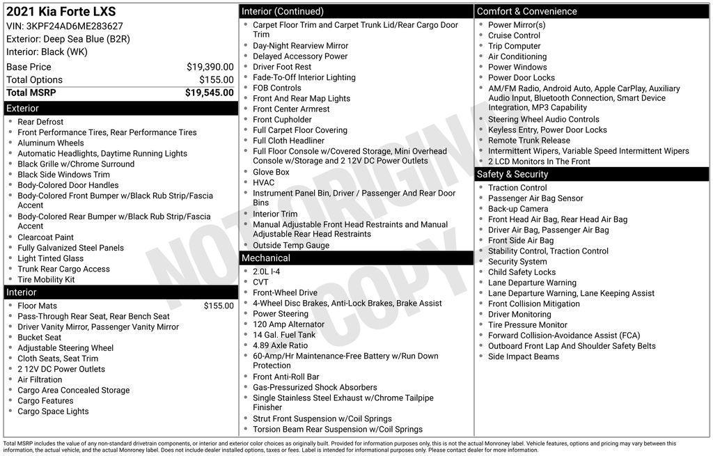 used 2021 Kia Forte car, priced at $14,950