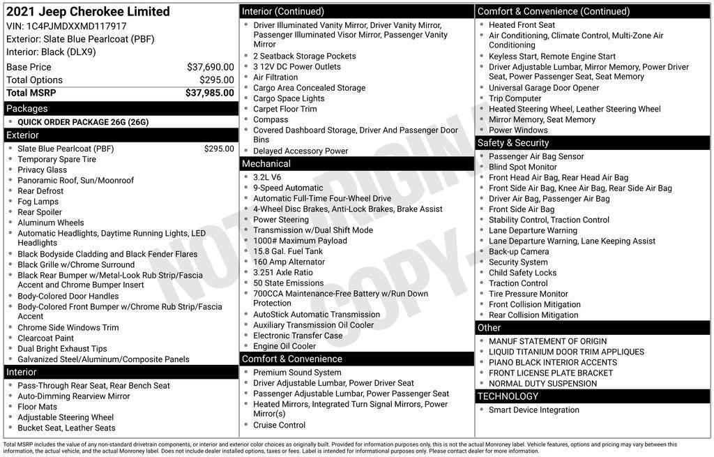 used 2021 Jeep Cherokee car, priced at $20,950