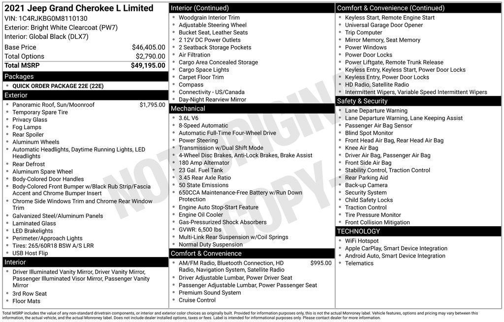 used 2021 Jeep Grand Cherokee L car, priced at $28,725