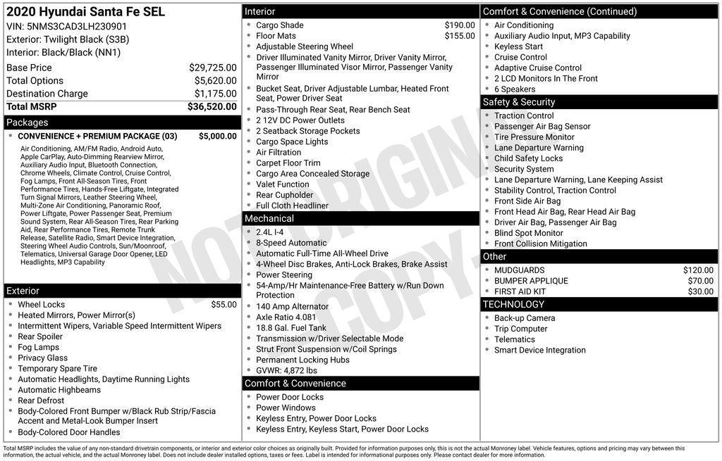 used 2020 Hyundai Santa Fe car, priced at $18,950