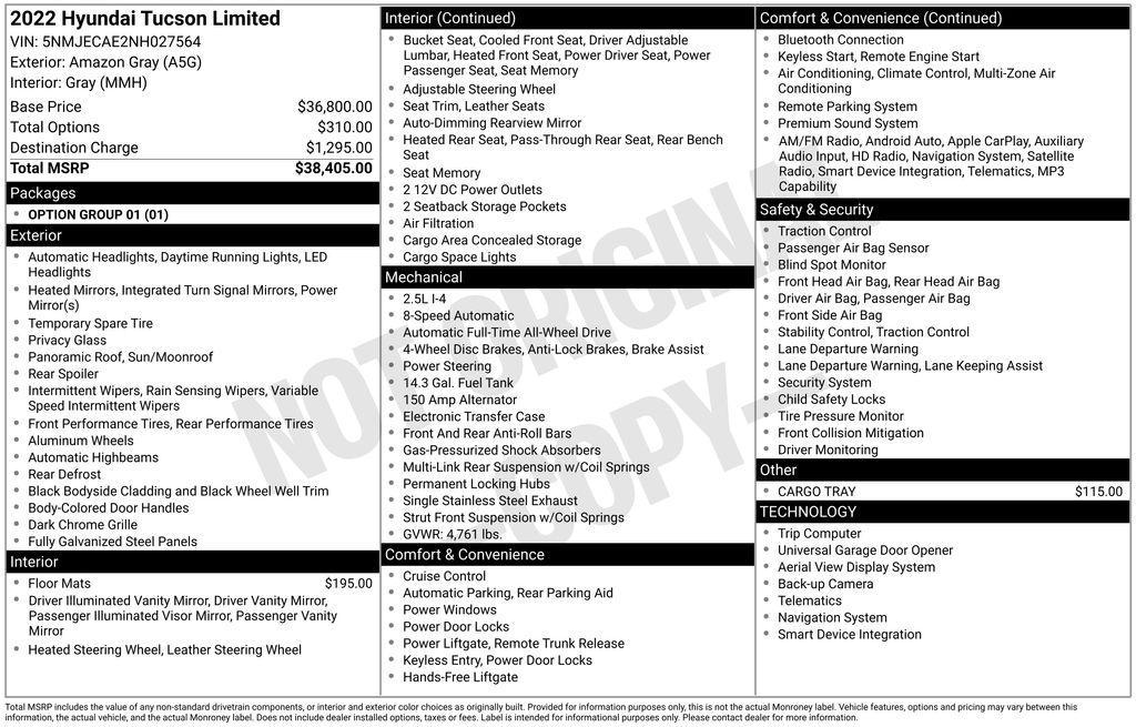 used 2022 Hyundai Tucson car, priced at $23,650
