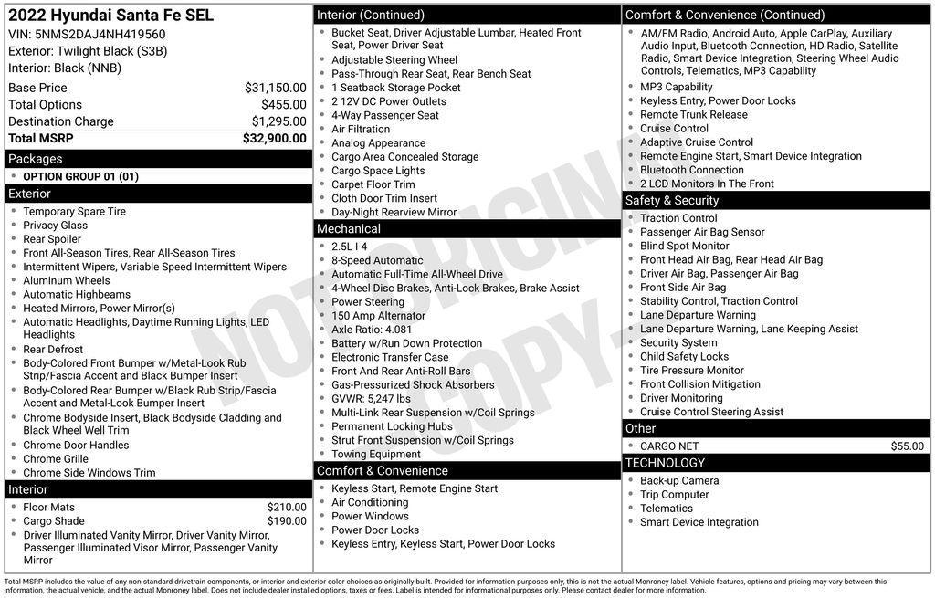 used 2022 Hyundai Santa Fe car, priced at $23,375