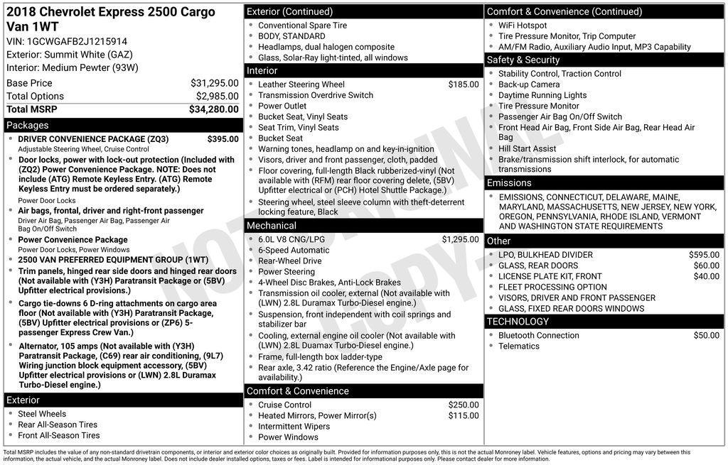 used 2018 Chevrolet Express 2500 car, priced at $22,490