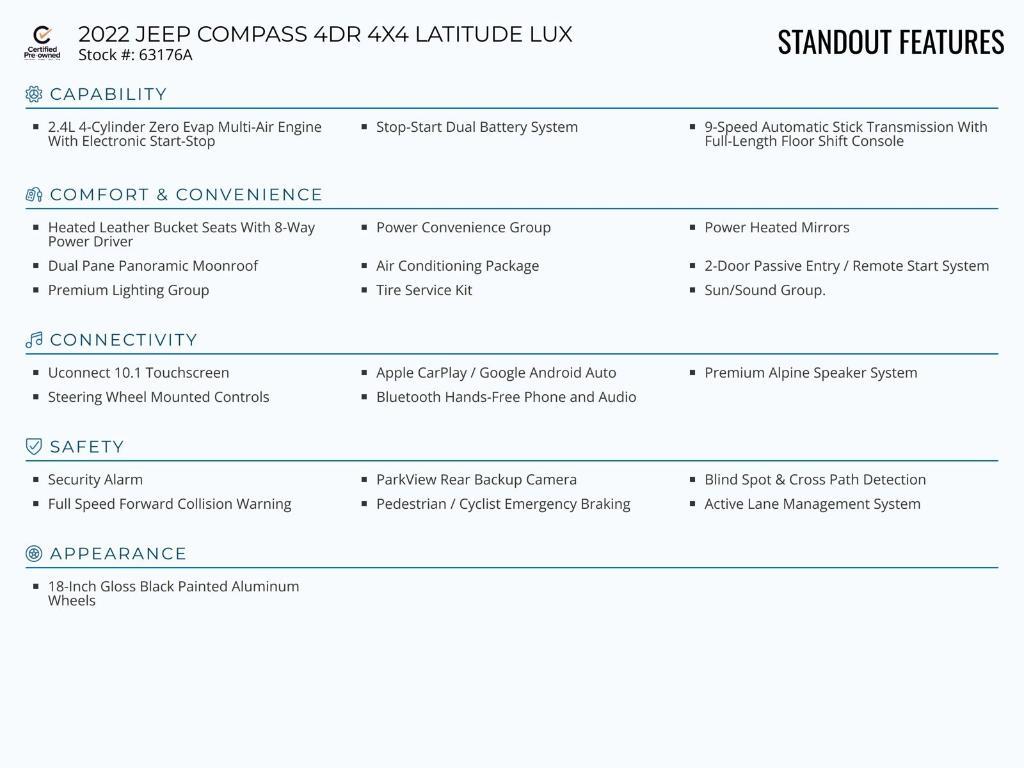 used 2022 Jeep Compass car, priced at $27,476