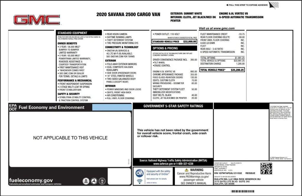 used 2020 GMC Savana 2500 car, priced at $25,990