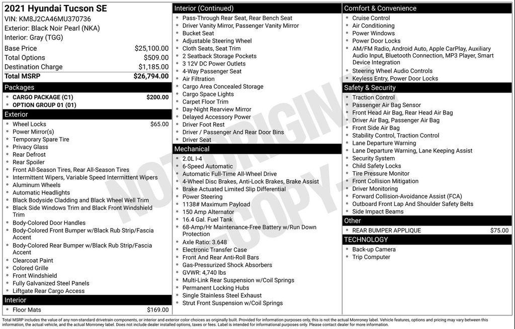 used 2021 Hyundai Tucson car, priced at $18,000