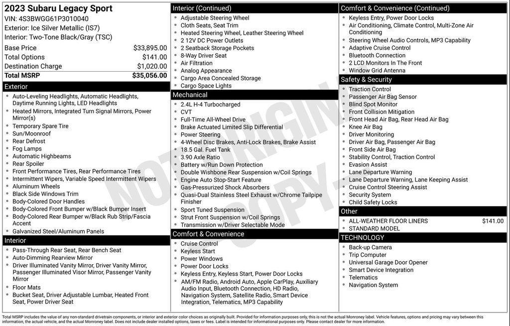 used 2023 Subaru Legacy car, priced at $25,000