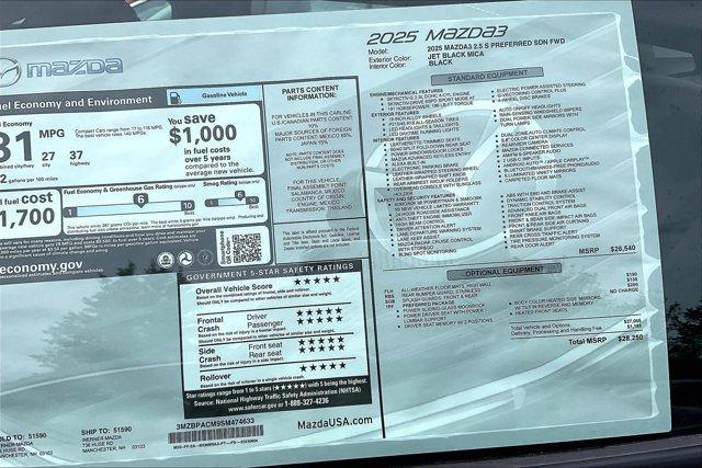 new 2025 Mazda Mazda3 car, priced at $27,681