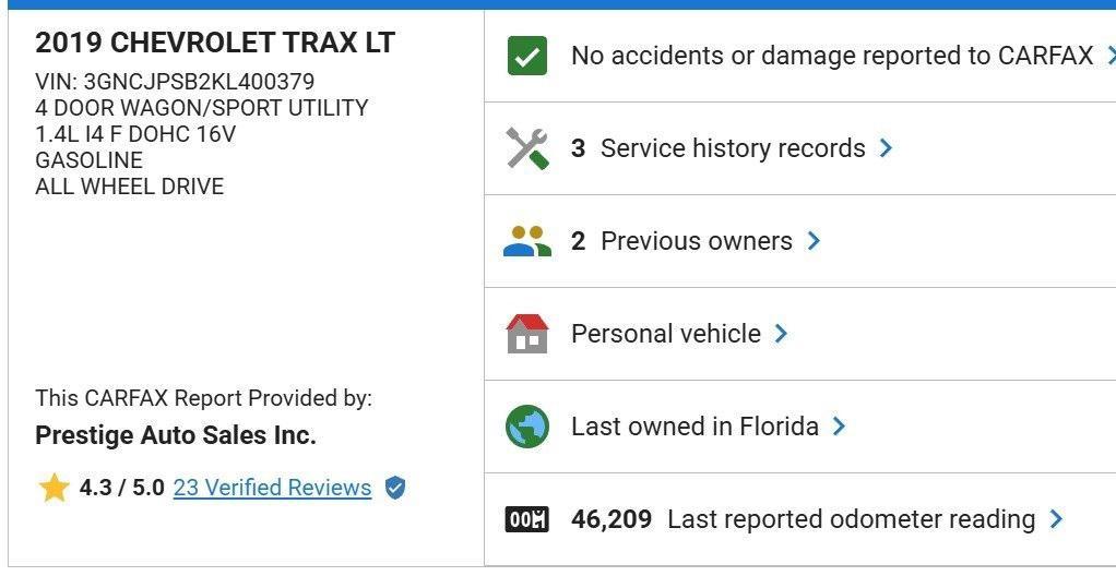 used 2019 Chevrolet Trax car, priced at $14,100